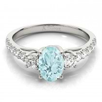 Oval Cut Aquamarine & Diamond Engagement Ring 14k White Gold (1.40ct)