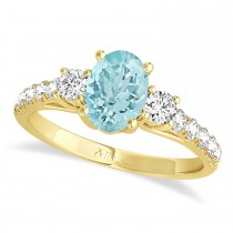 Oval Cut Aquamarine & Diamond Engagement Ring 18k Yellow Gold (1.40ct)