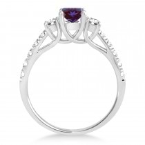Oval Cut Lab Alexandrite & Diamond Engagement Ring 14k White Gold (1.40ct)