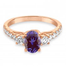 Oval Cut Lab Alexandrite & Diamond Engagement Ring 18k Rose Gold (1.40ct)