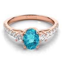 Oval Cut Blue Diamond & Diamond Engagement Ring 18k Rose Gold (1.40ct)