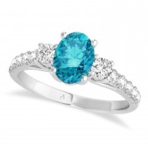 Oval Cut Blue Diamond & Diamond Engagement Ring 18k White Gold (1.40ct)