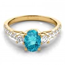 Oval Cut Blue Diamond & Diamond Engagement Ring 18k Yellow Gold (1.40ct)