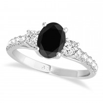 Oval Cut Black Diamond & Diamond Engagement Ring 14k White Gold (1.40ct)