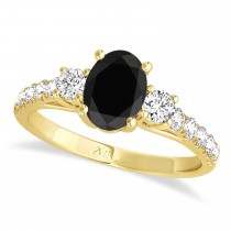 Oval Cut Black Diamond & Diamond Engagement Ring 14k Yellow Gold (1.40ct)