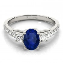 Oval Cut Blue Sapphire & Diamond Engagement Ring 18k White Gold (1.40ct)