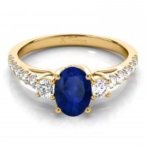 Oval Cut Blue Sapphire & Diamond Engagement Ring 18k Yellow Gold (1.40ct)