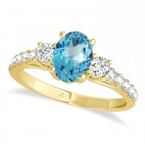 Oval Cut Blue Topaz & Diamond Engagement Ring 18k Yellow Gold (1.40ct)