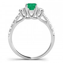 Oval Cut Emerald & Diamond Engagement Ring 14k White Gold (1.40ct)