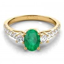 Oval Cut Emerald & Diamond Engagement Ring 14k Yellow Gold (1.40ct)