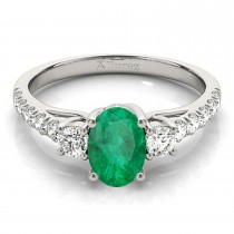 Oval Cut Emerald & Diamond Engagement Ring 18k White Gold (1.40ct)