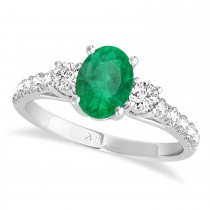 Oval Cut Emerald & Diamond Engagement Ring Platinum (1.40ct)