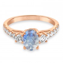Oval Cut Moonstone & Diamond Engagement Ring 18k Rose Gold (1.40ct)
