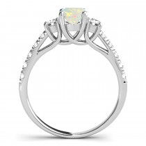Oval Cut Opal & Diamond Engagement Ring 14k White Gold (1.40ct)
