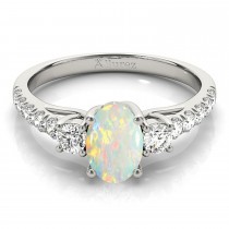 Oval Cut Opal & Diamond Engagement Ring 14k White Gold (1.40ct)