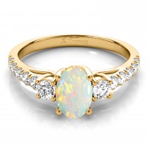 Oval Cut Opal & Diamond Engagement Ring 18k Yellow Gold (1.40ct)