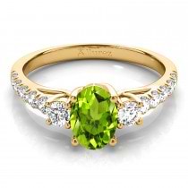 Oval Cut Peridot & Diamond Engagement Ring 18k Yellow Gold (1.40ct)