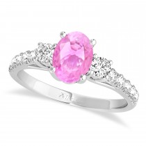 Oval Cut Pink Sapphire & Diamond Engagement Ring 14k White Gold (1.40ct)