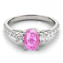 Oval Cut Pink Sapphire & Diamond Engagement Ring 18k White Gold (1.40ct)