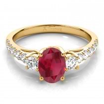 Oval Cut Ruby & Diamond Engagement Ring 18k Yellow Gold (1.40ct)