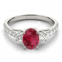 Oval Cut Ruby & Diamond Engagement Ring Palladium (1.40ct)
