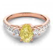 Oval Cut Yellow Diamond & Diamond Engagement Ring 18k Rose Gold (1.40ct)