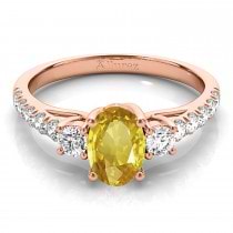 Oval Cut Yellow Sapphire & Diamond Engagement Ring 14k Rose Gold (1.40ct)