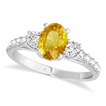 Oval Cut Yellow Sapphire & Diamond Engagement Ring 14k White Gold (1.40ct)