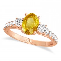 Oval Cut Yellow Sapphire & Diamond Engagement Ring 18k Rose Gold (1.40ct)