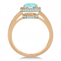 Oval Aquamarine & Diamond Halo Engagement Ring 14k Rose Gold (1.60ct)