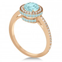 Oval Aquamarine & Diamond Halo Engagement Ring 14k Rose Gold (1.60ct)