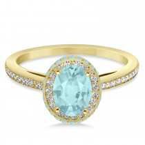Oval Aquamarine & Diamond Halo Engagement Ring 14k Yellow Gold (1.60ct)