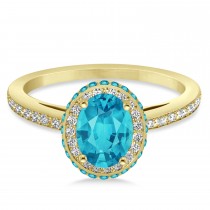 Oval Blue & White Diamond Halo Engagement Ring 14k Yellow Gold (1.71ct)