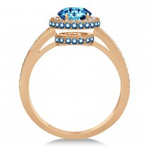 Oval Blue Topaz & Diamond Halo Engagement Ring 14k Rose Gold (2.10ct)