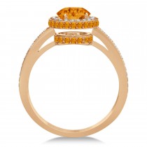 Oval Citrine & Diamond Halo Engagement Ring 14k Rose Gold (1.75ct)