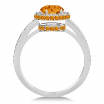 Oval Citrine & Diamond Halo Engagement Ring 14k White Gold (1.75ct)