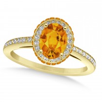 Oval Citrine & Diamond Halo Engagement Ring 14k Yellow Gold (1.75ct)