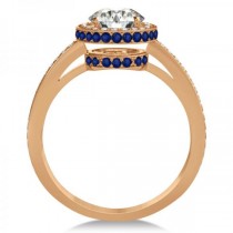 Diamond Halo Engagement Ring Blue Sapphire Accents 14k R. Gold 0.50ct