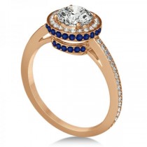 Diamond Halo & Sapphire Gemstone Engagement Ring 14k Rose Gold 1.50ct
