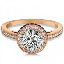 Diamond Halo & Sapphire Gemstone Engagement Ring 14k Rose Gold 1.50ct