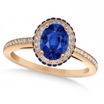 Oval Blue Sapphire Diamond Halo Engagement Ring 14k Rose Gold 2.00ct