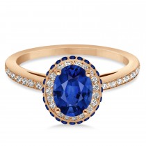 Oval Blue Sapphire Diamond Halo Engagement Ring 14k Rose Gold 2.00ct