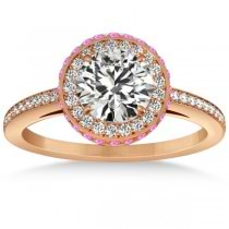Diamond Halo Engagement Ring Pink Sapphire Accents 14k R. Gold 0.50ct