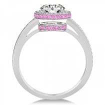 Diamond Halo Engagement Ring Pink Sapphire Accents 14k W. Gold 0.50ct