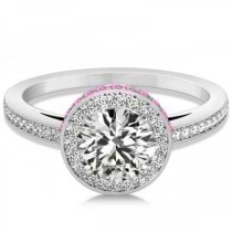 Diamond Halo Engagement Ring Pink Sapphire Accents 14k W. Gold 0.50ct