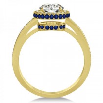 Diamond Halo Engagement Ring Blue Sapphire Accents 14k Y. Gold 0.50ct