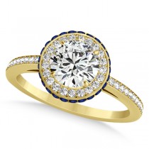 Diamond Halo & Sapphire Gemstone Engagement Ring 14k Yellow Gold 1.50ct