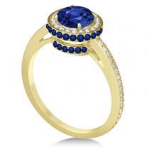 Oval Lab Blue Sapphire & Diamond Halo Engagement Ring 14k Yellow Gold 2.00ct