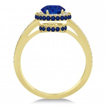 Oval Blue Sapphire Diamond Halo Engagement Ring 14k Yellow Gold 2.00ct