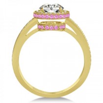 Diamond Halo Engagement Ring Pink Sapphire Accents 14k Y. Gold 0.50ct